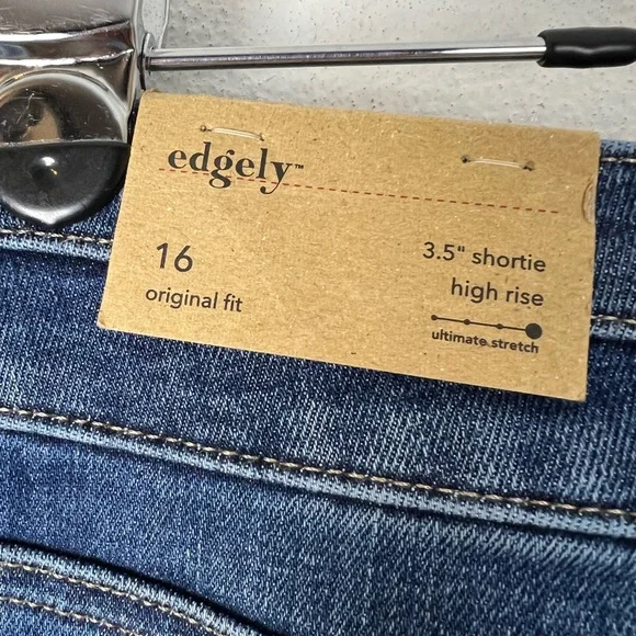 NWT Edgely denim shorts distressed size 16 high rise original fit stretch - Picture 5 of 8